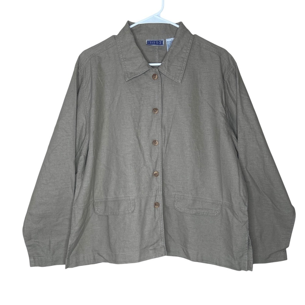 Erika & Co Linen Cotton Button Front Jacket Barley Beige 65537G Womens Large